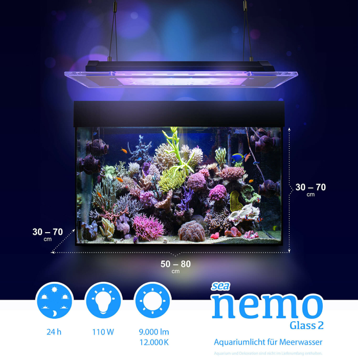 Sea Nemo Glass 2 - 110 Watt | Programmierbar Meerwasser Korallen | Leuchtfiguren