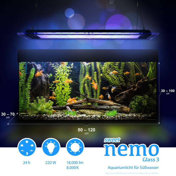 Sweet Nemo Glass 3 - 220 Watt | Programmierbar Süßwasser | Leuchtfiguren