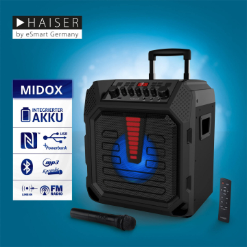 HAISER HSR 120 MIDOX Party Lautsprecher Karaoke Anlage Funkmikro MP3 USB NFC