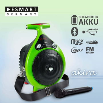 eSmart Akira Party Lautsprecher Karaoke Anlage Funkmikro Bluetooth USB (B-Ware)