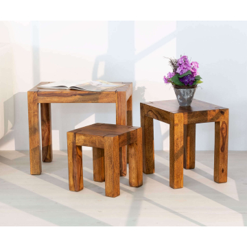 AISER Royal massives Echt-Holz Palisander Beistell-Tisch-Set Salerno 50 x 35